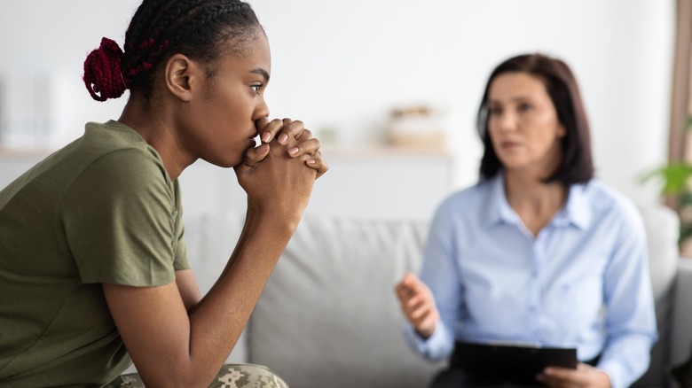 therapy client in military uniform