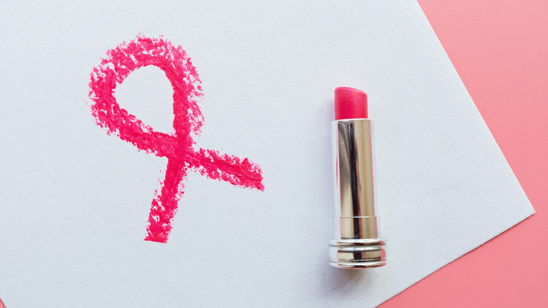 Breast Cancer symbol with lipstick