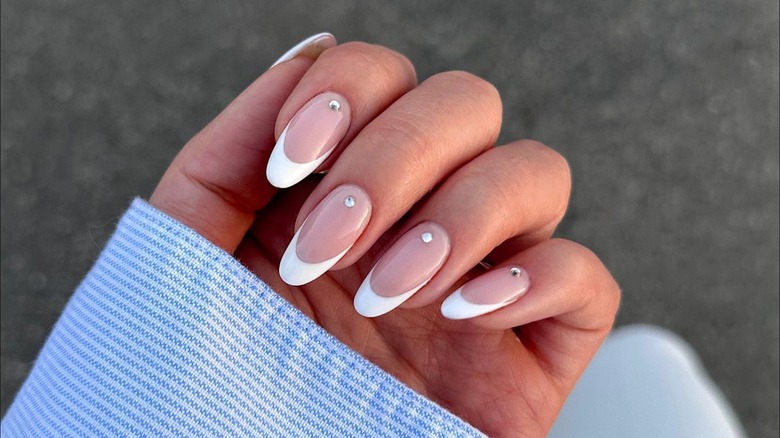 French manicure with rhinestones 