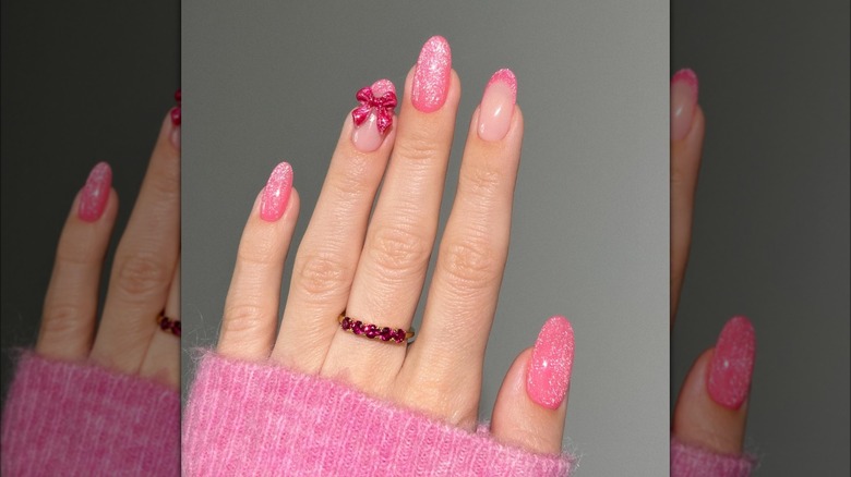 Pink coquette bow nails
