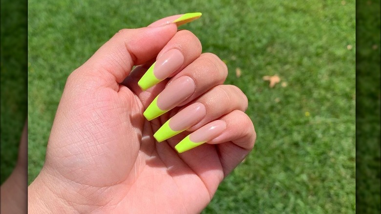 Long chartreuse French tips
