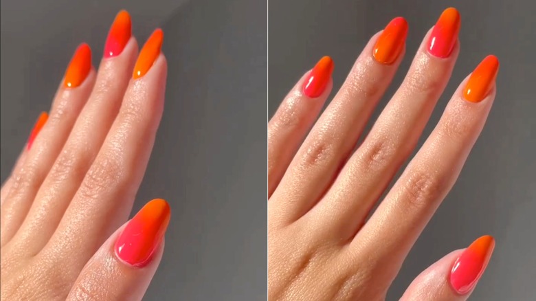Coral and orange ombré nails manicure