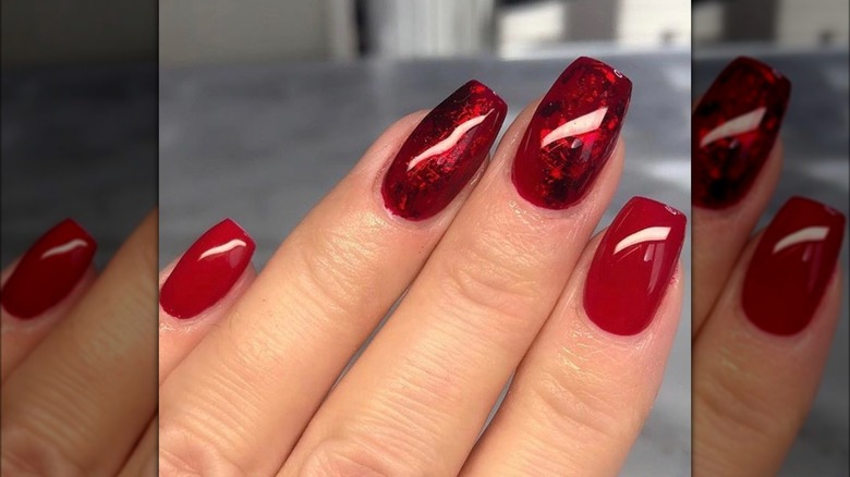 nails with ruby accent design