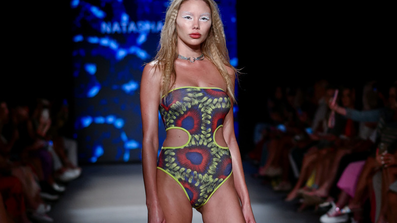 Swimsuit with bold pattern and cutouts