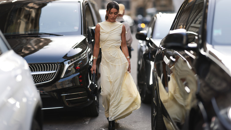 Pale yellow flowy maxi dress