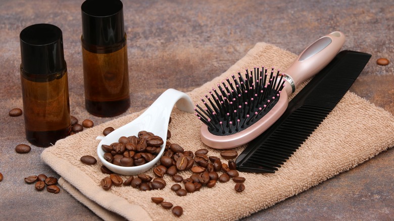 Coffee beans with hair brush