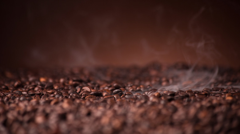 coffee beans with smoke and texture