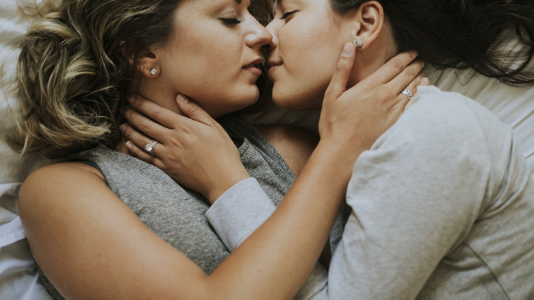 Two women about to kiss