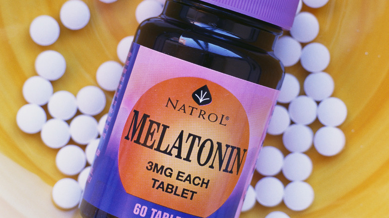 Melatonin generic label pills on table