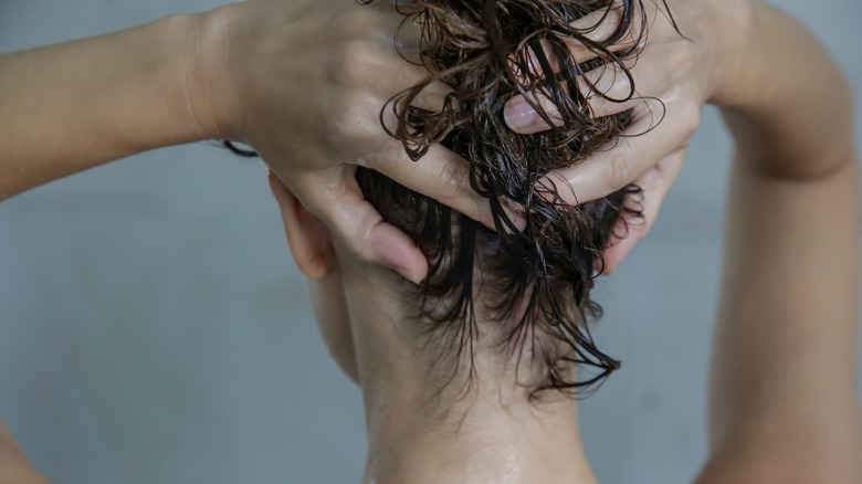 Woman washing her hair