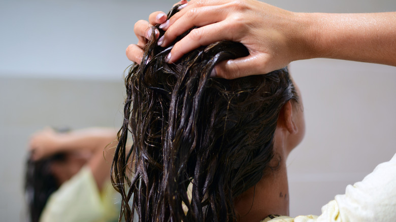 Woman washing her hair