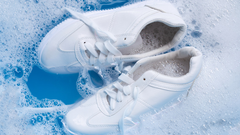white shoes soaked in water