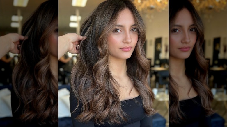 Wavy hair with highlights