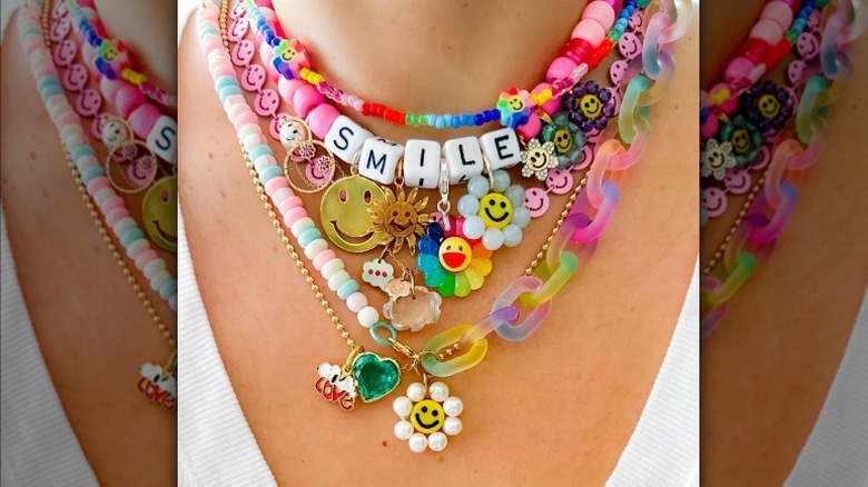 Bright necklaces stacked