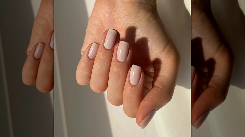 Short milky sheer French manicure