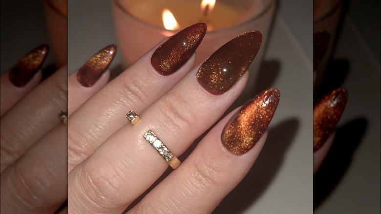 long almond velvet caramel nails