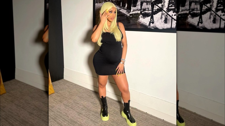 Pregnant Cardi B in black bodycon minidress