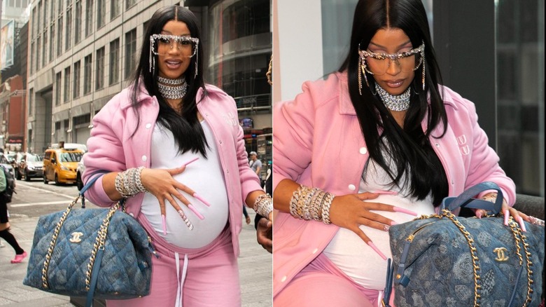 Pregnant Cardi B in pink tracksuit