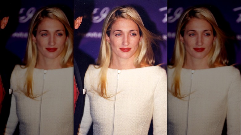 Carolyn Bessette-Kennedy wearing a white formal dress