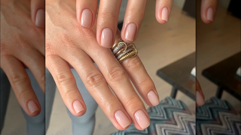 short square plain nude nails