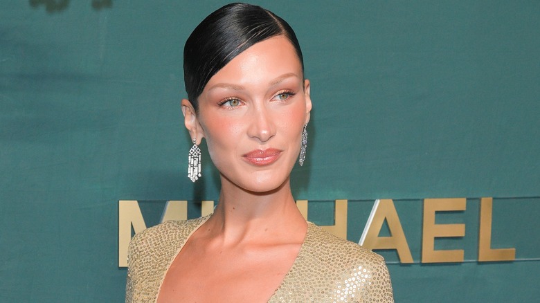 Bella Hadid with a sleek updo