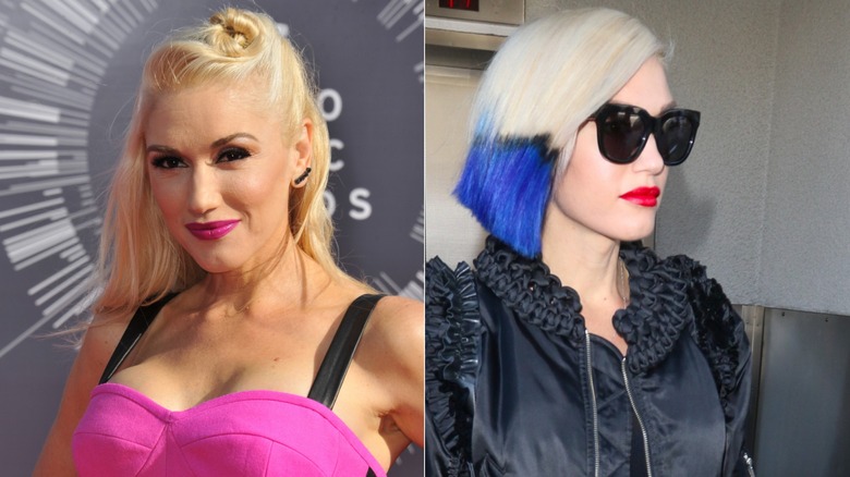 Gwen Stefani blue and black dip dyed hair