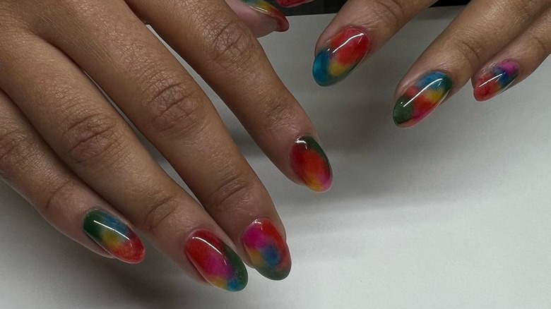 rainbow watercolor nails