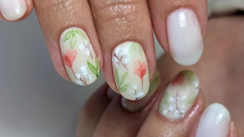 floral watercolor nails