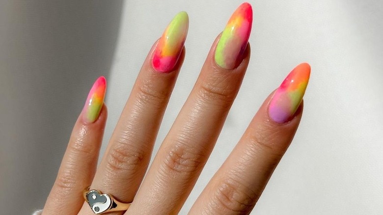 neon watercolor nails