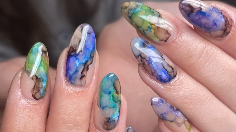 blue green purple translucent nails