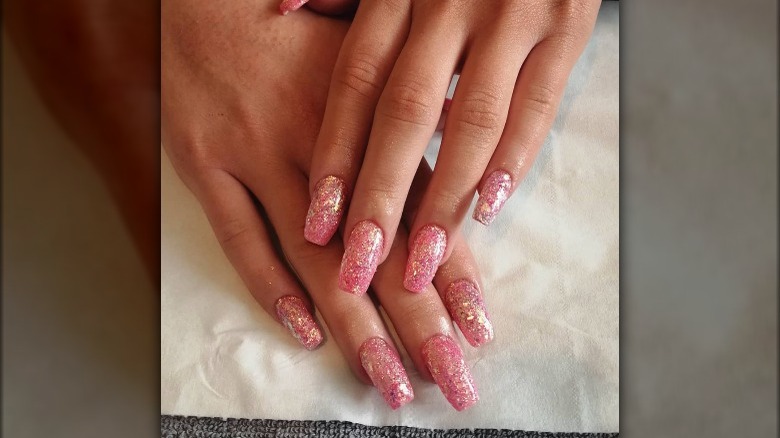 Pink glitter nails