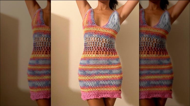 Multicolored mini crochet dress