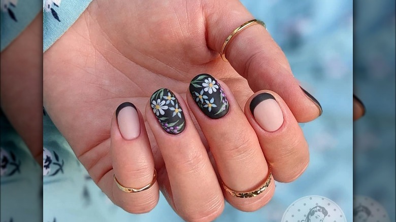 dark floral nail art