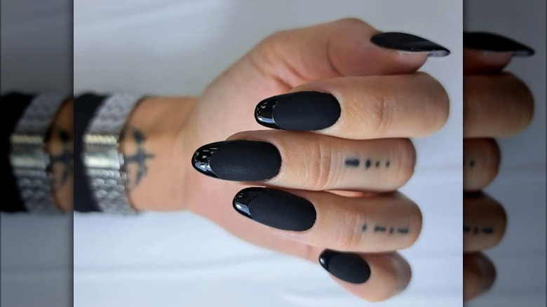 matte black and shiny manicure