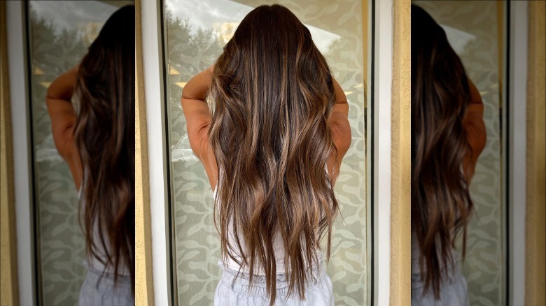 woman with chocolate silk balayage