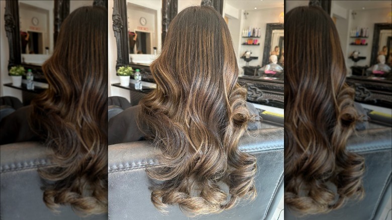 woman with chocolate silk balayage