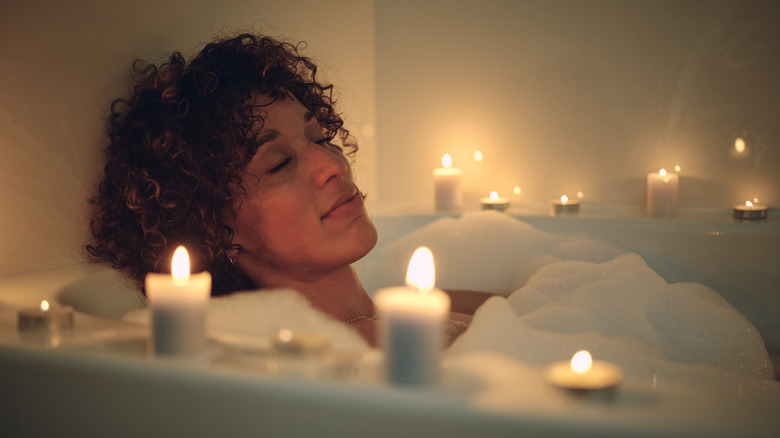 Woman in bubble bath