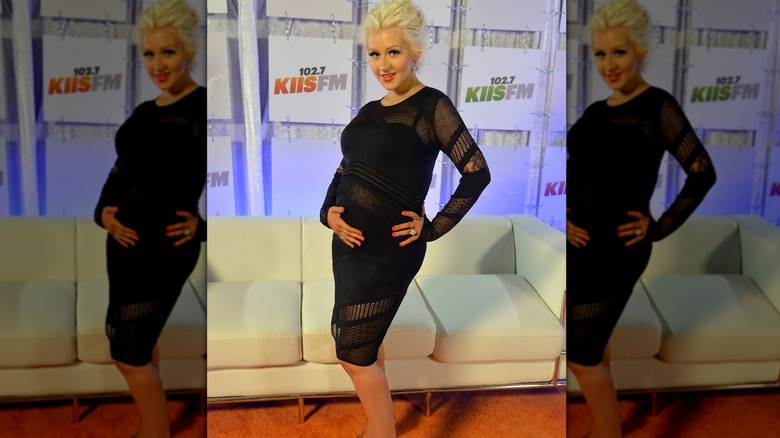 Christina Aguilera in crocheted dress