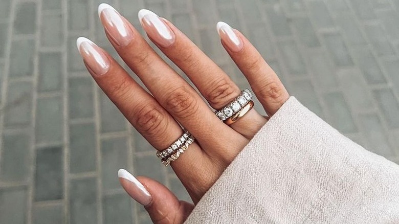 chromatic pearl nails with a French manicure