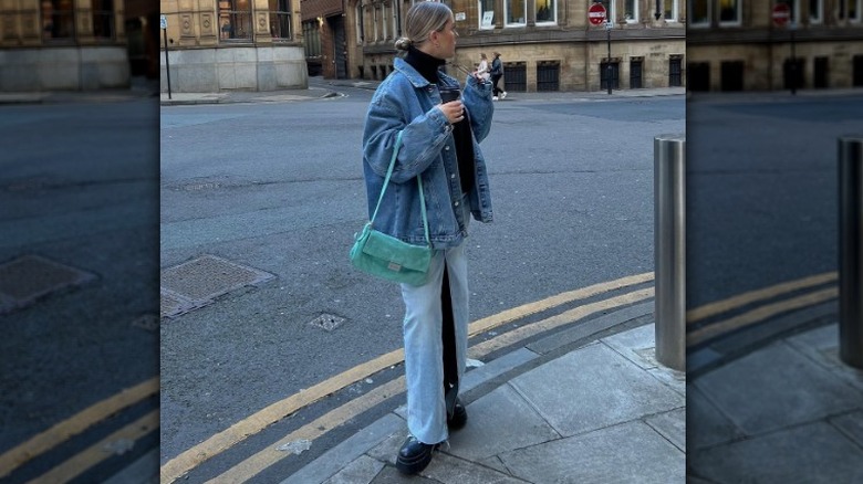 woman wearing chunky boots with denim