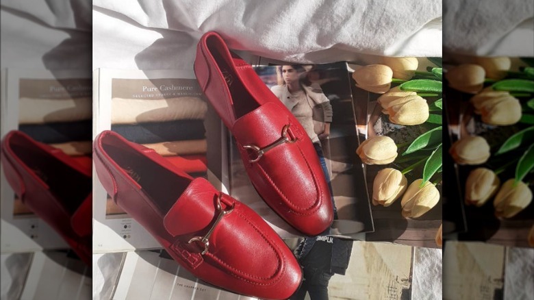 red leather loafers