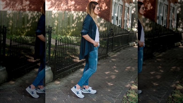 Woman in park with retro sneakers