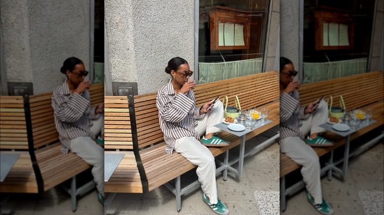 woman wearing green Sambas