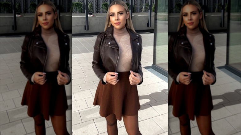 Woman wearing trendy brown outfit