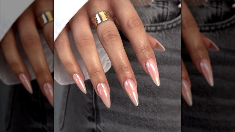 Pink glazed donut stiletto nails