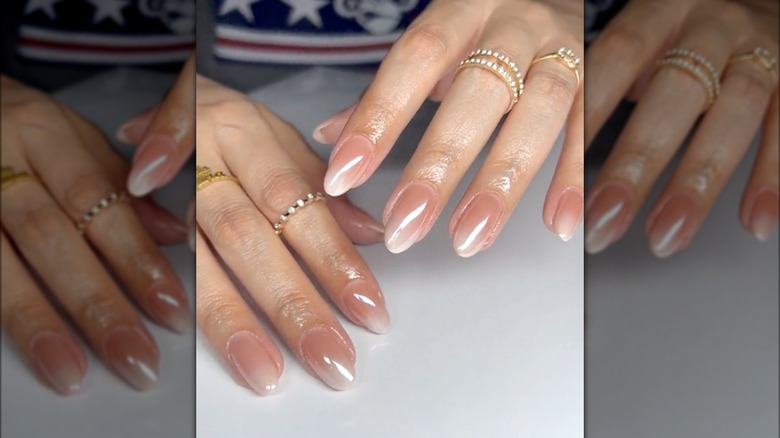 Nude and white glazed ombre nails