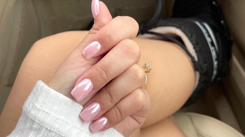 Square pink glazed donut nails