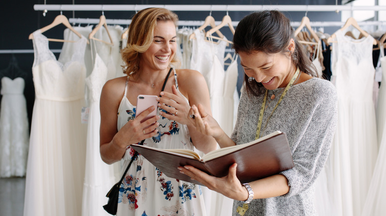 woman shopping for wedding dress