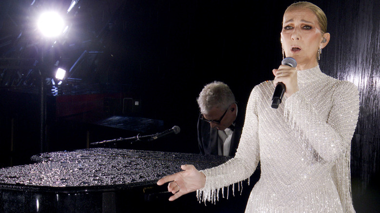 Céline Dion performing at the 2024 Paris Olympics opening ceremony