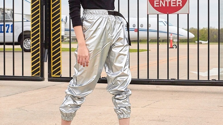 Crinkly silver pants